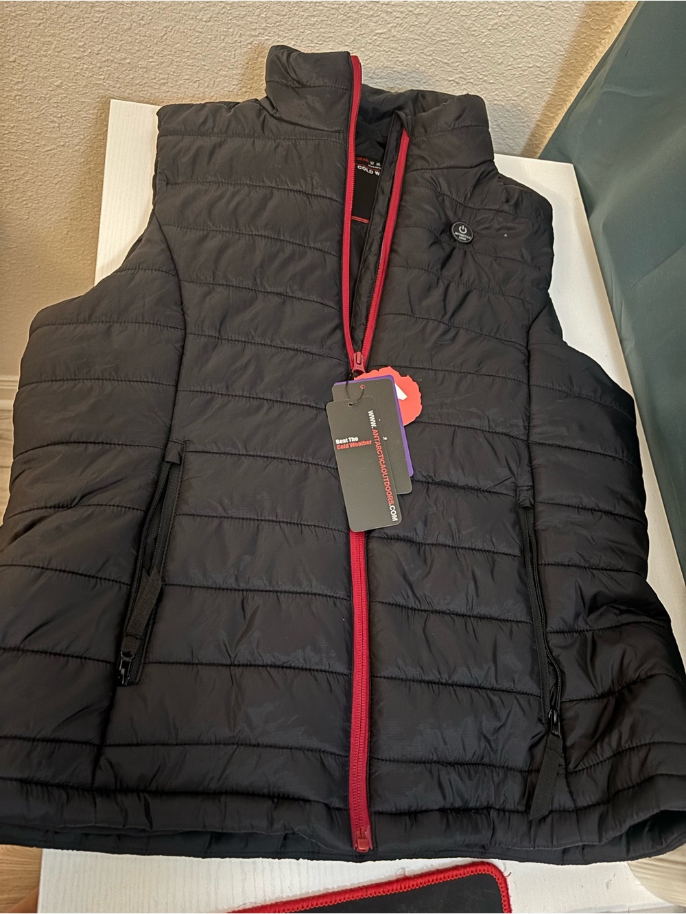 Men's Black Quilted Vest with Red Trim